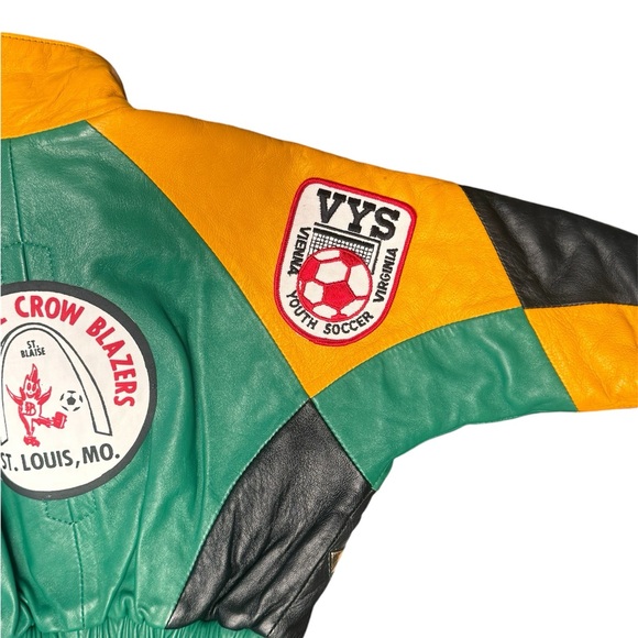 Kids Upcycled Vintage Leather With Vintage Patches Bomber Jacket No Tags - Picture 7 of 10